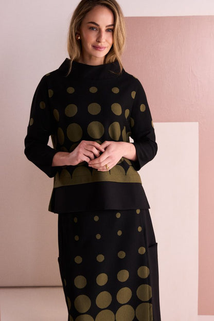 NAYA Spot Print Top- Black/Avocado