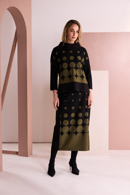 NAYA Spot Print Top- Black/Avocado