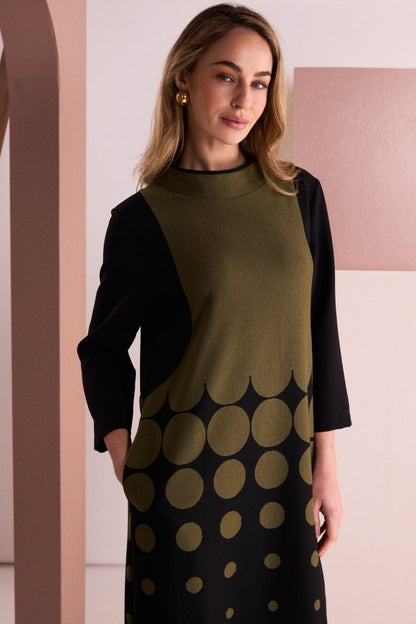 NAYA Spot Print Dress-Black/Avocado