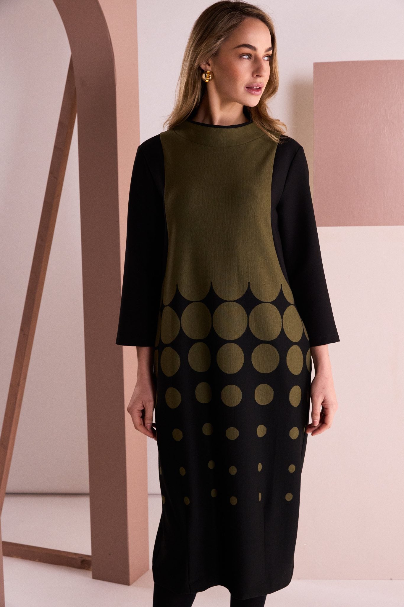 NAYA Spot Print Dress-Black/Avocado