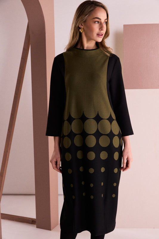 NAYA Spot Print Dress-Black/Avocado