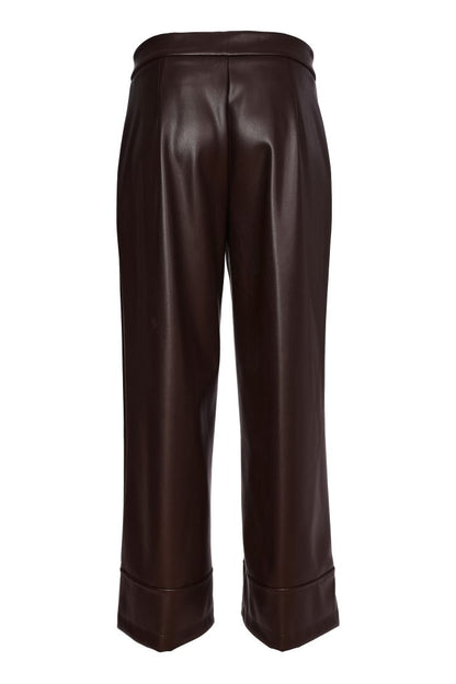 Naya Wide Leg Leatherette Trousers-Black