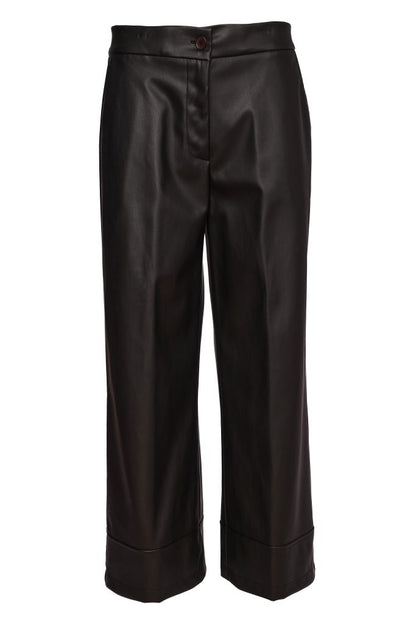 Naya Wide Leg Leatherette Trousers-Black