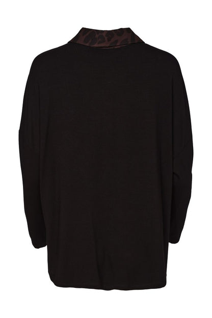 Naya Animal Collar Sleeve Top Black/Choko