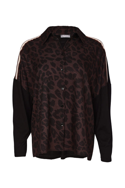 Naya Animal Collar Sleeve Top Black/Choko