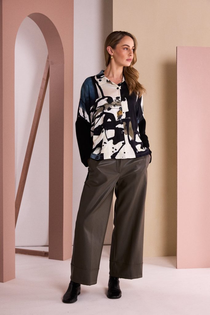 Naya Wide Leg Leatherette Trousers-Choko