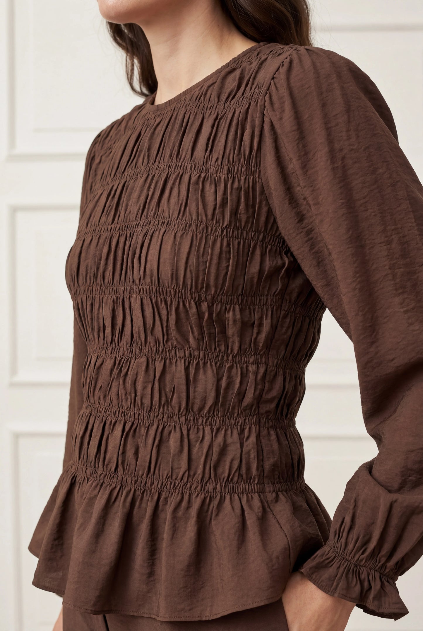 I Say Noel Smock Blouse Dark Brown