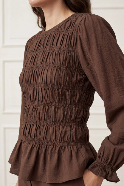 I Say Noel Smock Blouse Dark Brown