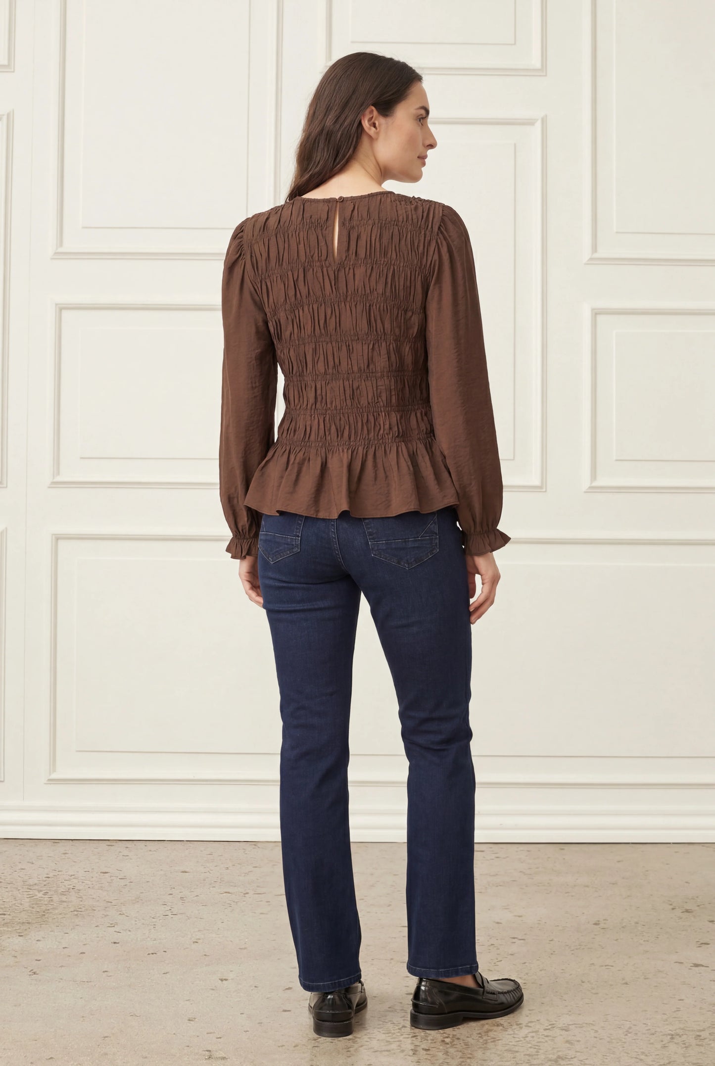 I Say Noel Smock Blouse Dark Brown