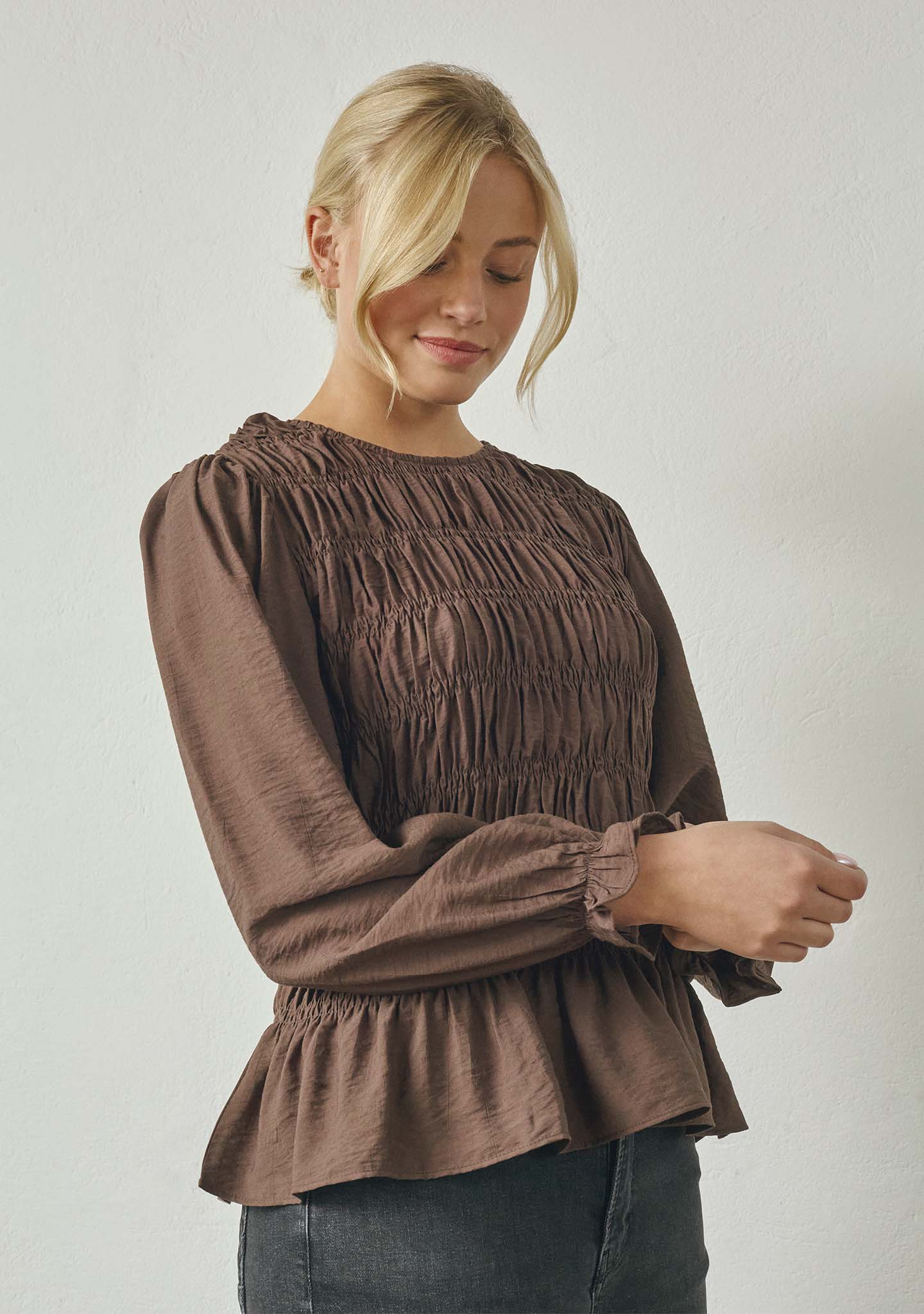 I Say Noel Smock Blouse Dark Brown