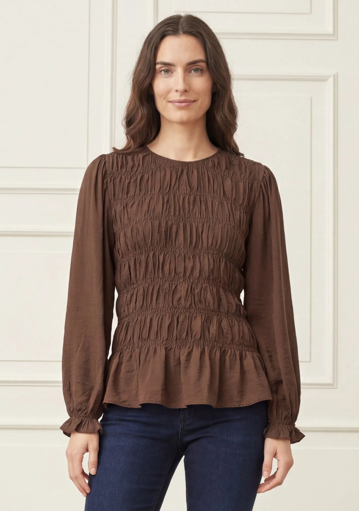 I Say Noel Smock Blouse Dark Brown