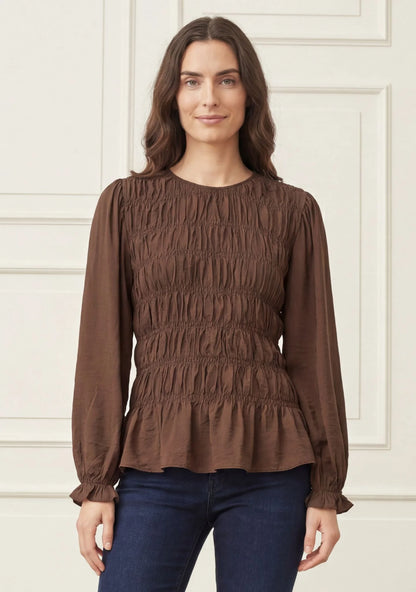 I Say Noel Smock Blouse Dark Brown