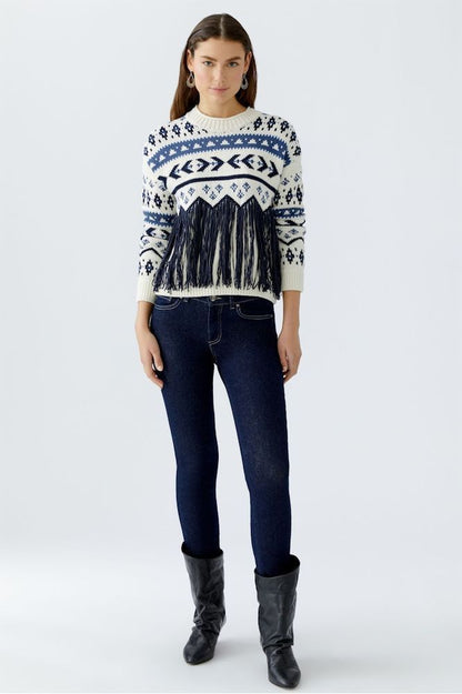 Oui Pullover White Blue 94258