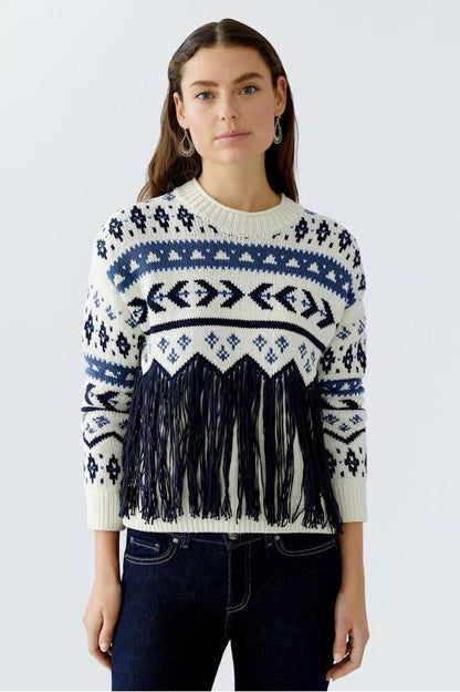 Oui Pullover White Blue 94258