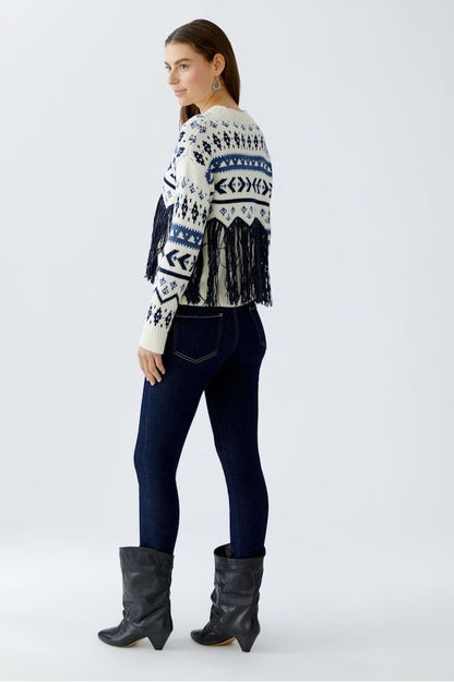 Oui Pullover White Blue 94258