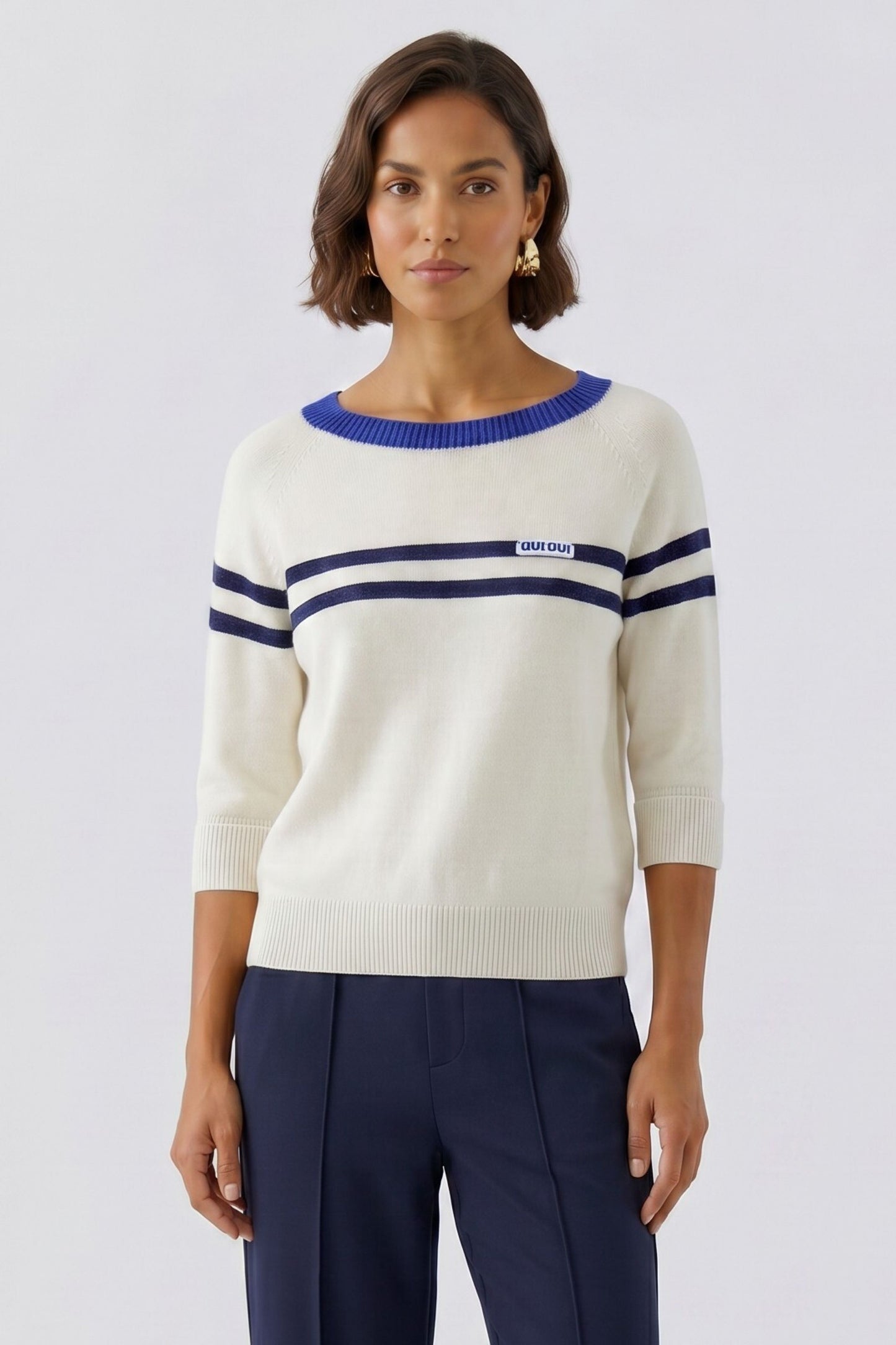 Oui Pullover White Blue 97974