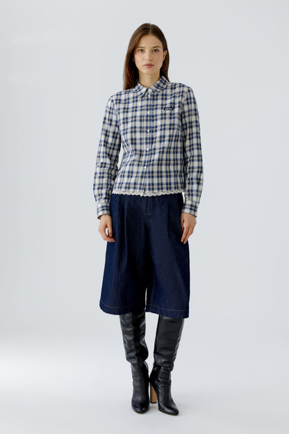 Oui Blouse White Blue 100416