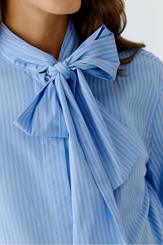 Oui Blue Striped Bow Blouse