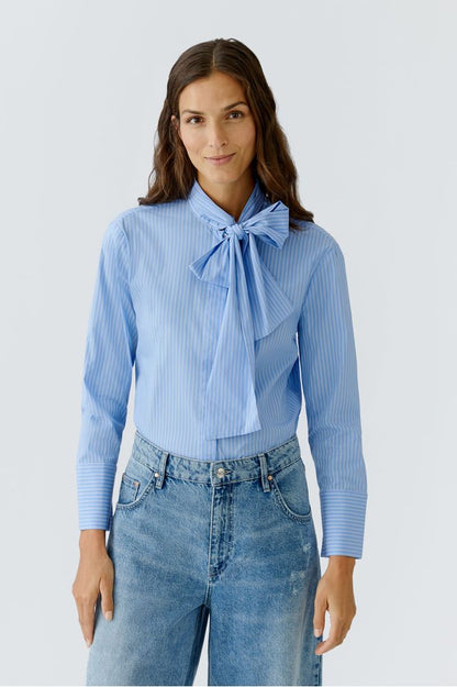 Oui Blue Striped Bow Blouse