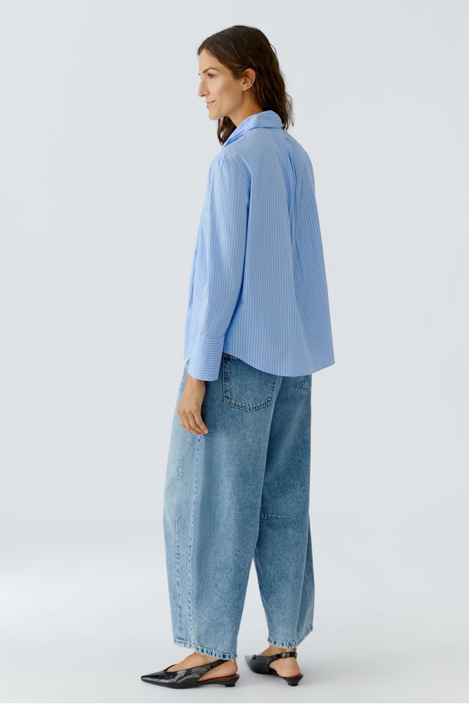 Oui Blue Striped Bow Blouse