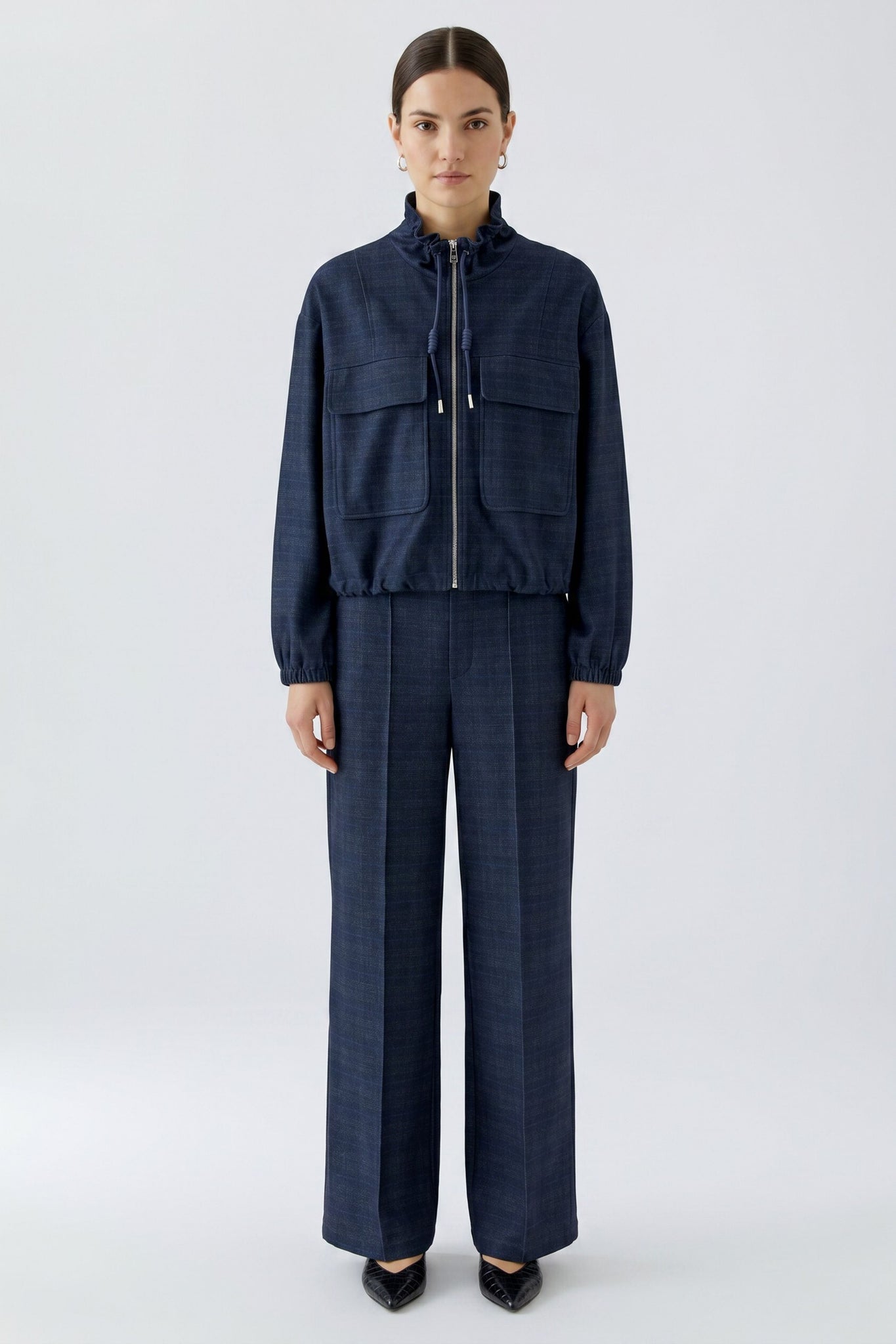 Oui Trousers Blue Grey 99141
