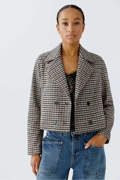 Oui Light Stone Checked Jacket