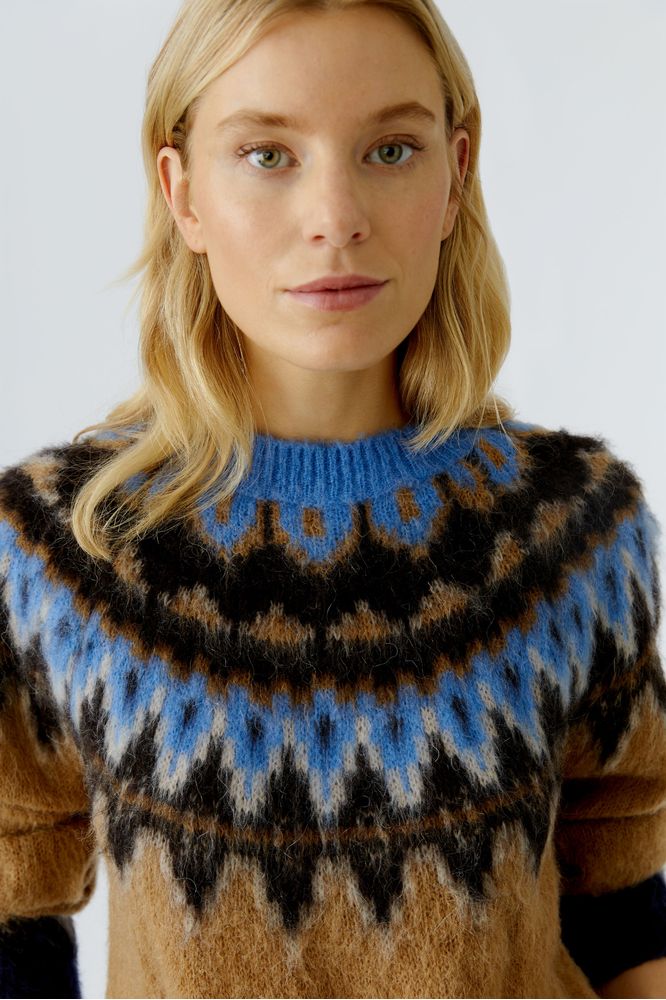 Oui  Pattern Pullover Camel Blue