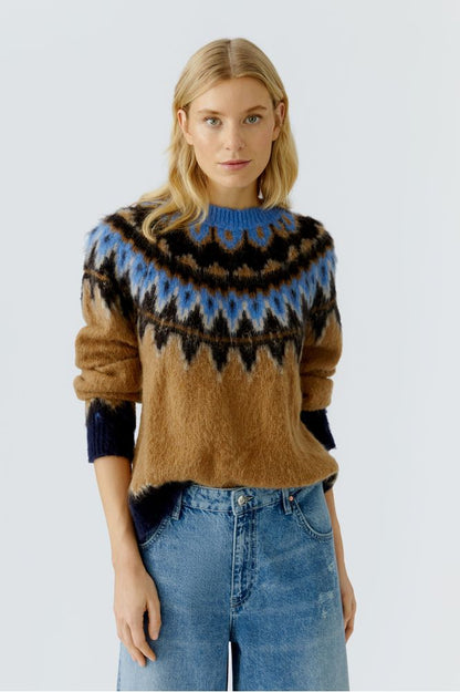 Oui  Pattern Pullover Camel Blue