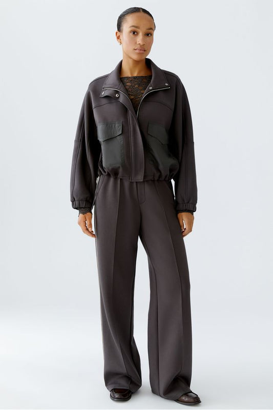 Oui Trousers Dark Brown White 94118