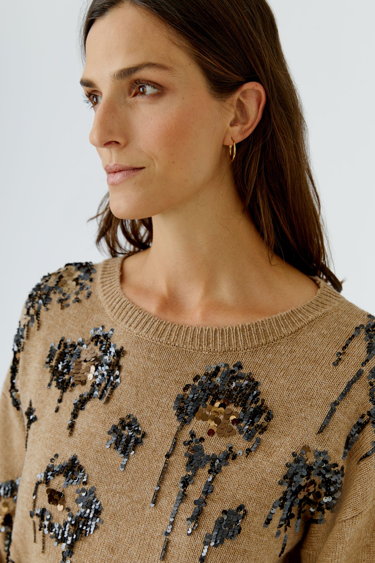 Oui Embellishment Detail Pullover Camel 100086