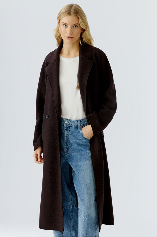 Oui Dark Brown Wool Coat