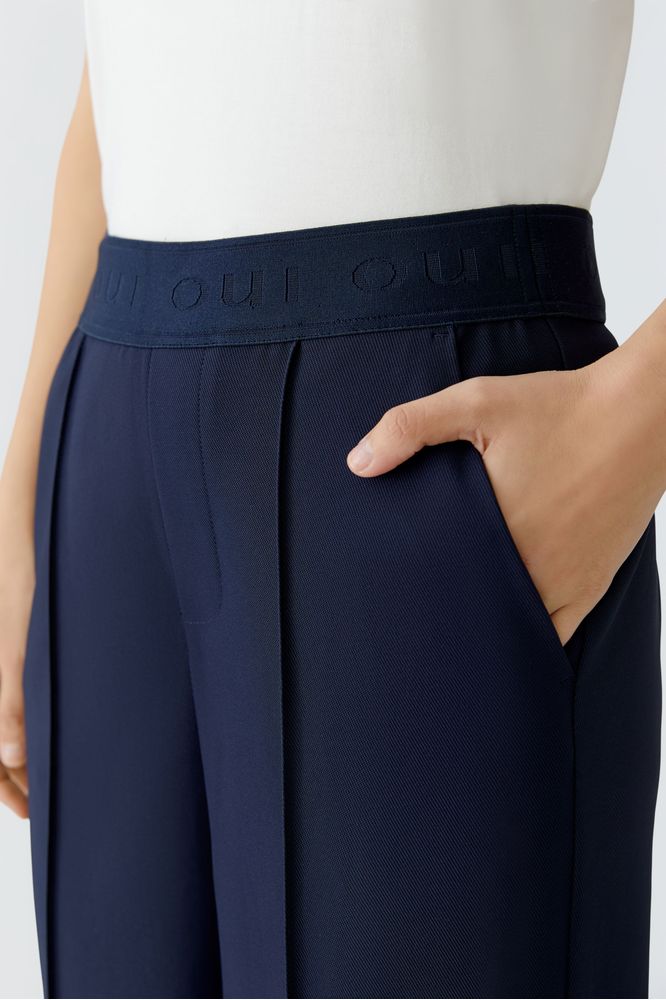 Oui Dark Blue Lacy Trouser