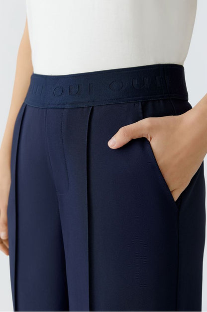 Oui Dark Blue Lacy Trouser