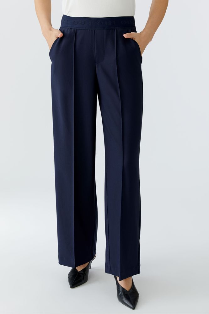 Oui Dark Blue Lacy Trouser