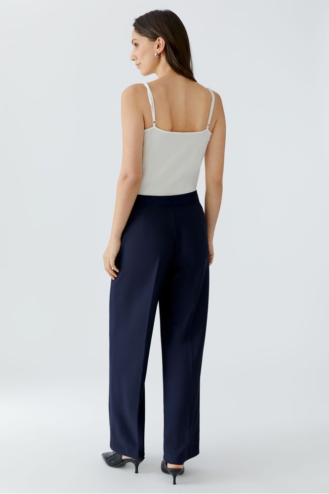 Oui Dark Blue Lacy Trouser