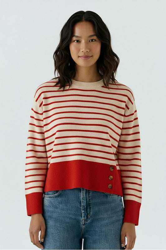 Oui  White Red Pullover 95989