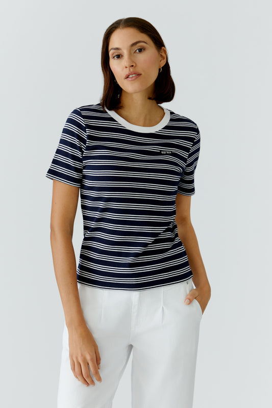 Oui White Blue Stripe T-Shirt 97207