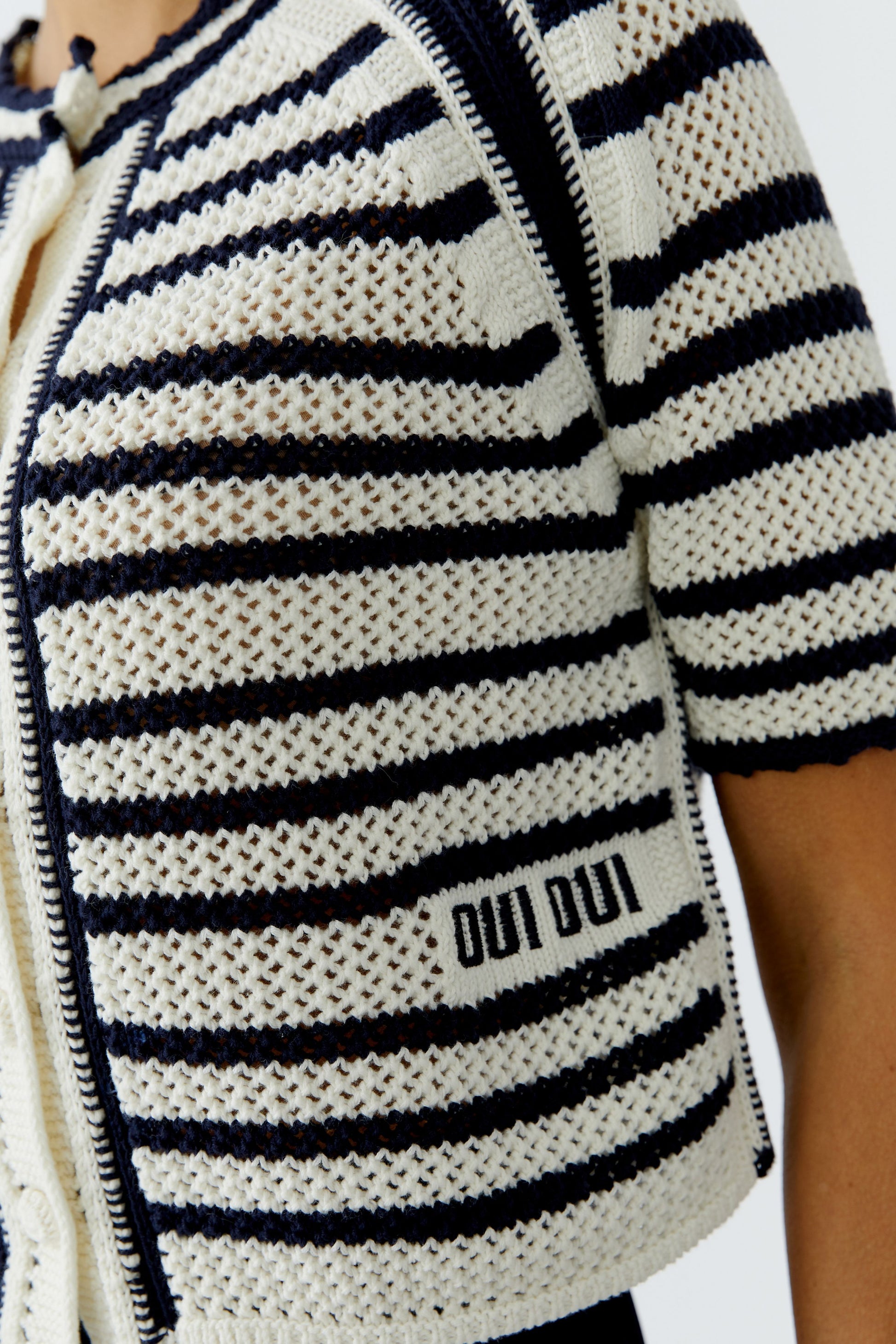 Oui Striped Cardigan White/Blue 97489