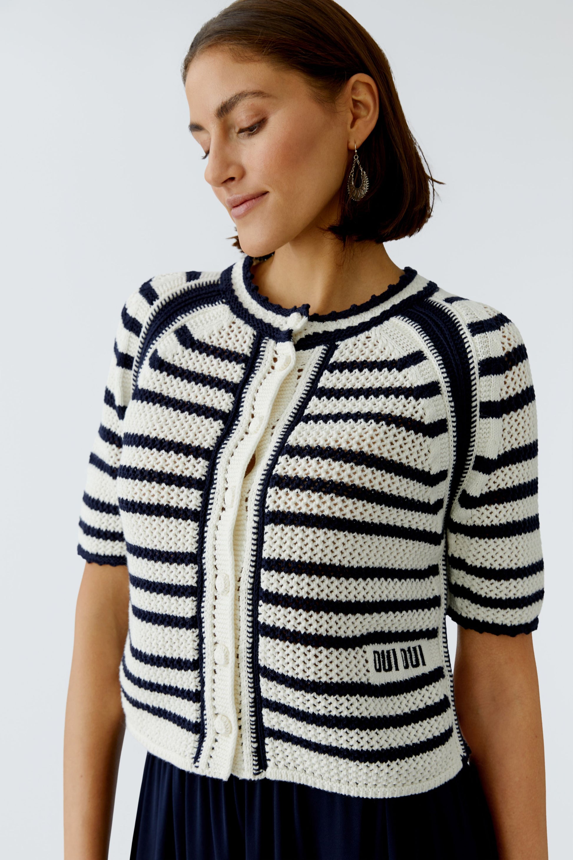 Oui Striped Cardigan White/Blue 97489