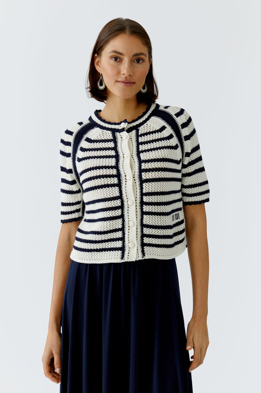 Oui Striped Cardigan White/Blue 97489