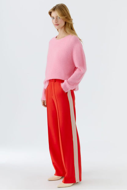 Oui Red White Trousers 95953
