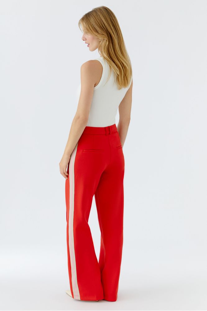 Oui Red White Trousers 95953