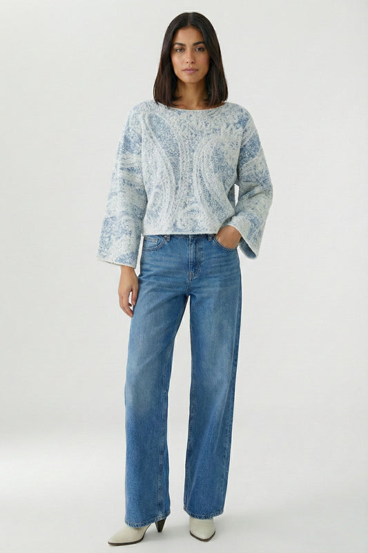 Oui Blue White Pullover 96514