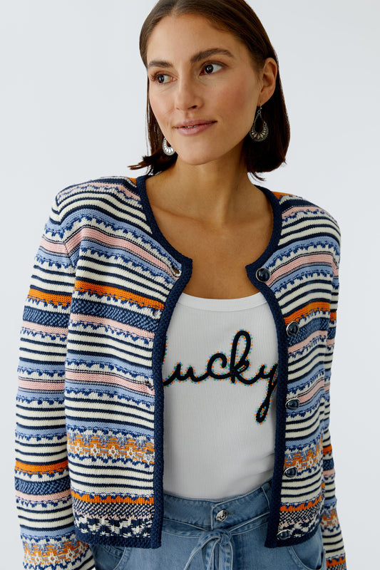 Oui Striped Cardigan Multi 97320