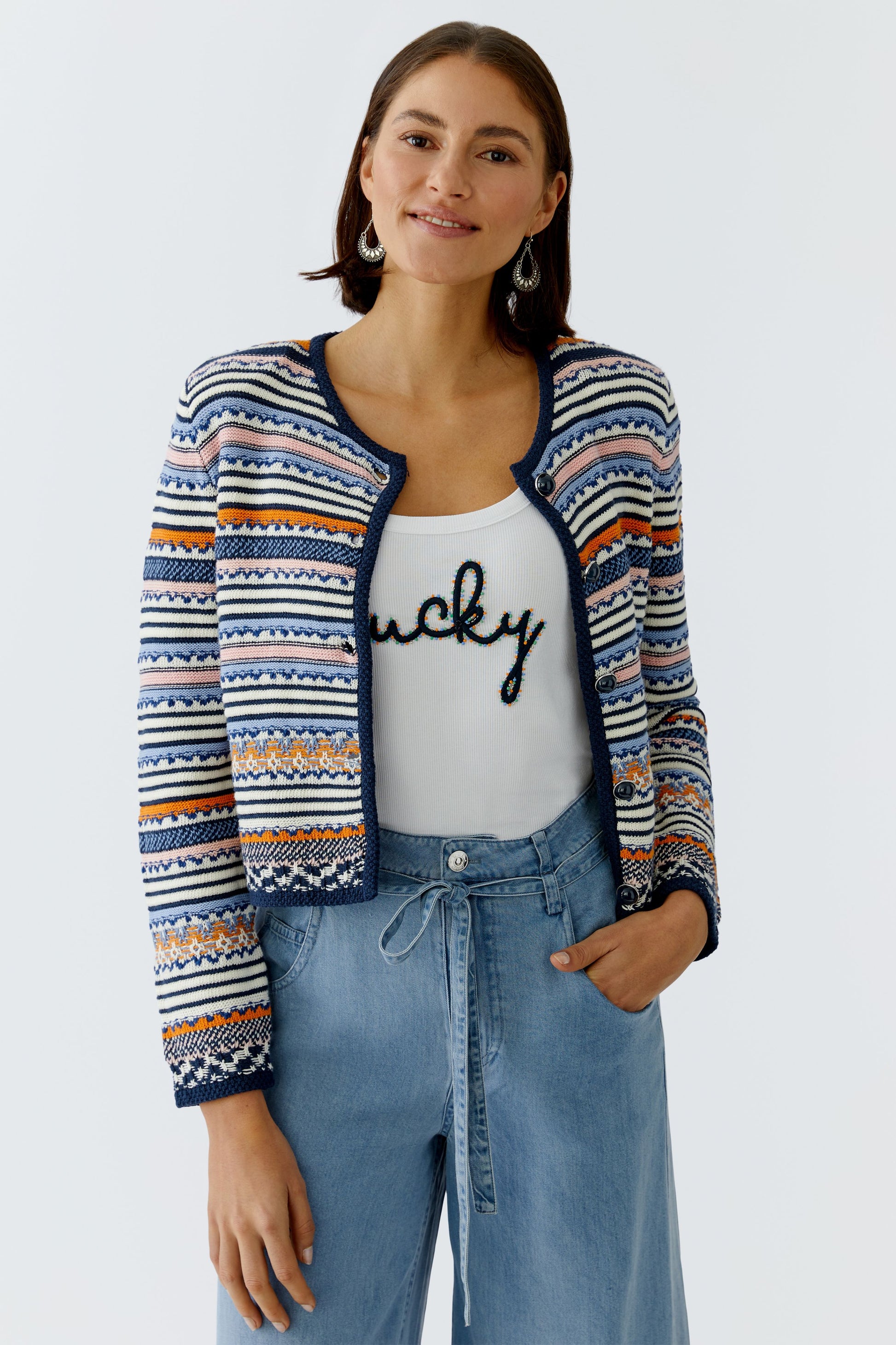 Oui Striped Cardigan Multi 97320