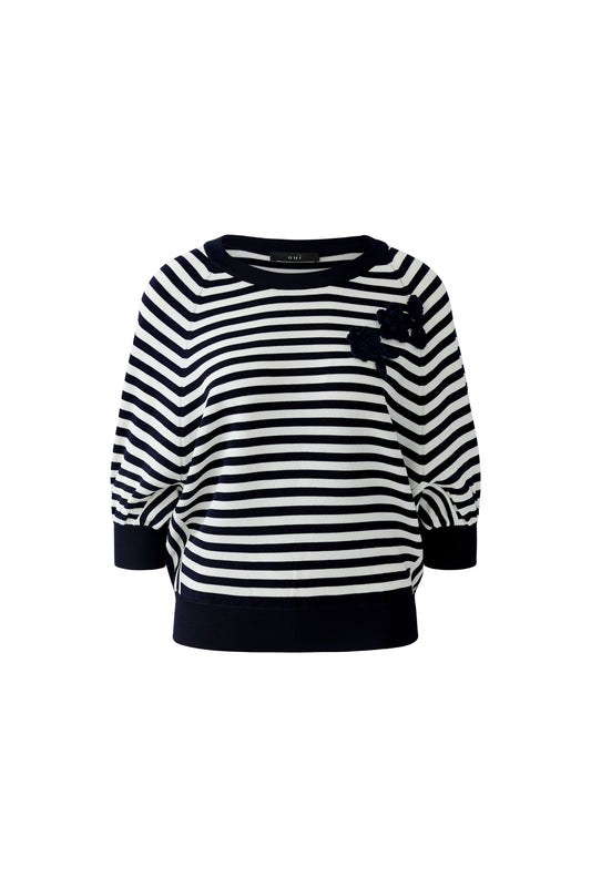 Oui Knitted Sweater Dark Blue/White 97427