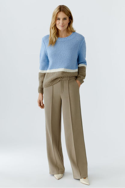 Oui Khaki White Trousers 95953