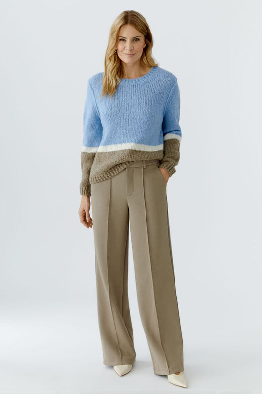Oui Khaki White Trousers 95953