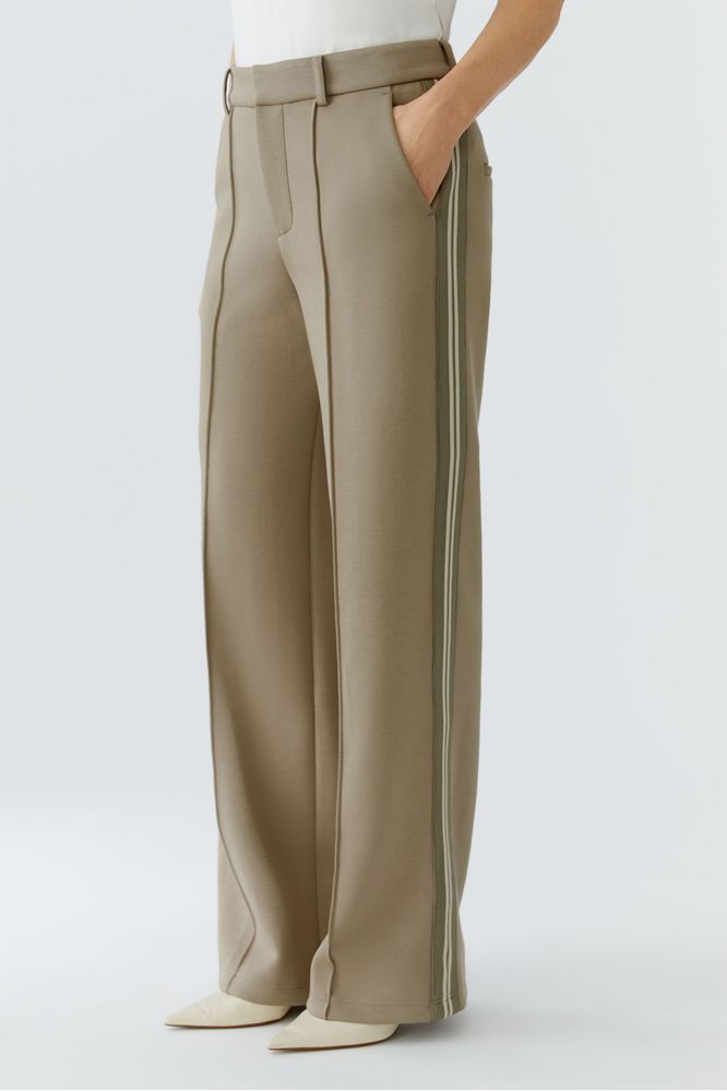 Oui Khaki White Trousers 95953