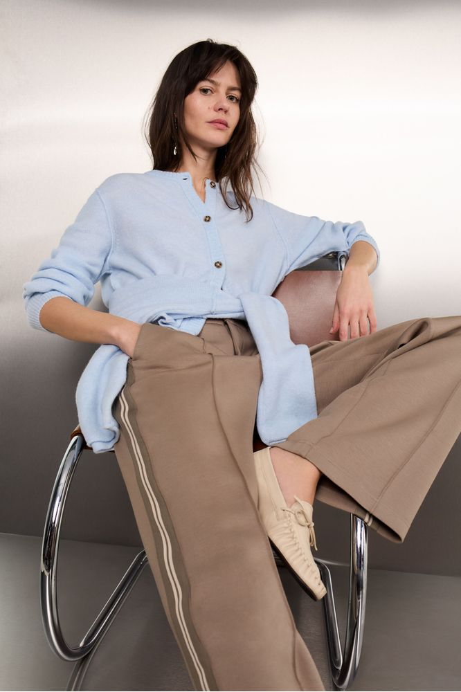 Oui Khaki White Trousers 95953